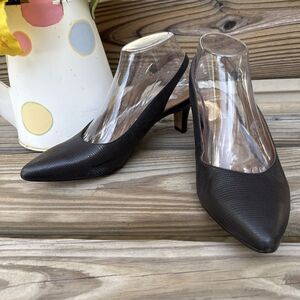 Clarks Collection Sling-Back Leather Pumps Kitten Heel Black Size 8